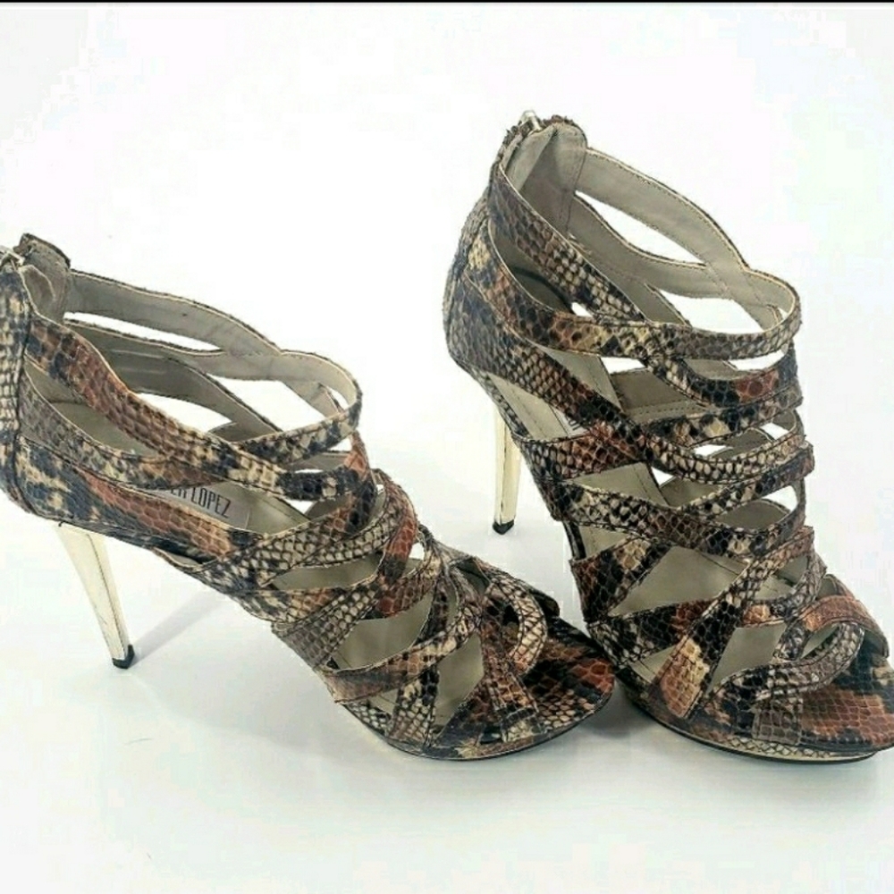 Jennifer Lopez vivien snakeskin open toe heel sz 8